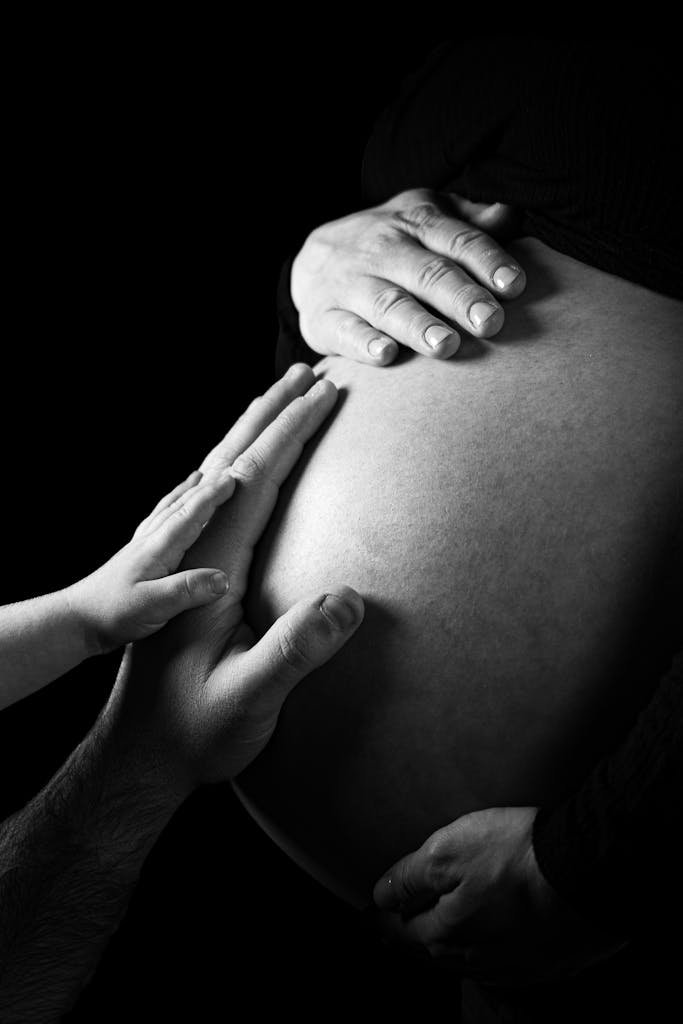 Começar Black And White Photo Capturing Family Hands On A Pregnant Belly Symbolizing Connection And New Life. 34939308 683x1024